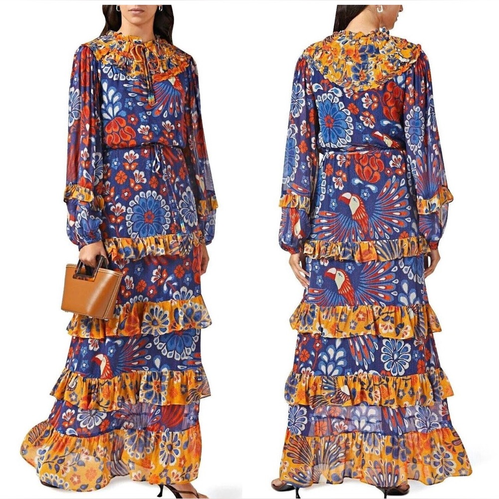 FARM RIO Mixed Pineapple Flowers Maxi Dress size S